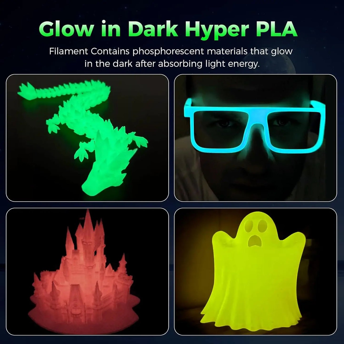 DINGSUN 3D Glow in Dark PLA Filament 1.75mm ±0.02mm Precision