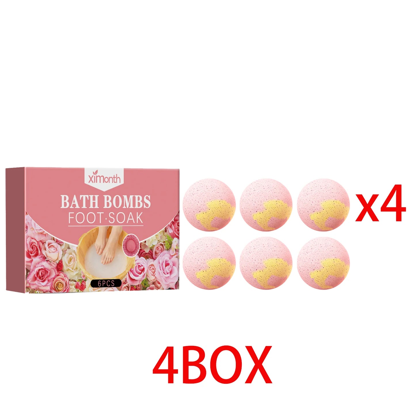 Rose Fizzing Foot Soak Bath Bombs – 6pc Exfoliating Spa Set
