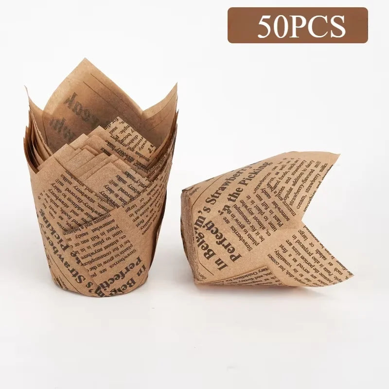 50-Pack Newspaper Tulip Cupcake Liners | Baking Cups & Wrappers