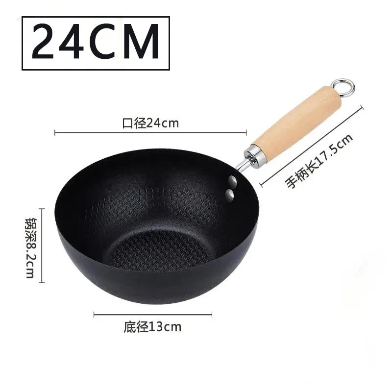 26cm Traditional Cast Iron Flat-Bottom Wok & Fry Pan – Gas & Induction Compatible, No Lid