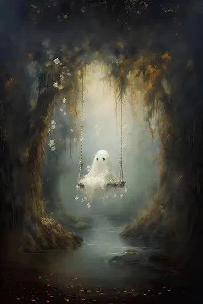 Halloween Cute Ghost Forest Canvas Poster | Wall Art Décor Canvas Wall Poster Peaceful Pleasures Health and Wellness ZLH5110 100x150cm No Frame