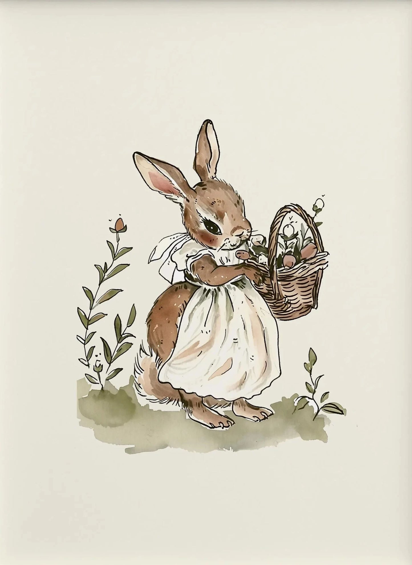 Cartoon Mom & Bunny Nursery Canvas Wall Art | Unframed Print