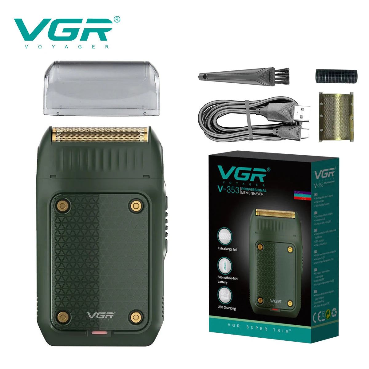 VGR 353 Razor Electric Shaver Professional Hair Trimmer Rechargeable Razors Portable Beard Trimmer Mini Hair Shaver for Men Peaceful Pleasures Health and Wellness 353green blade