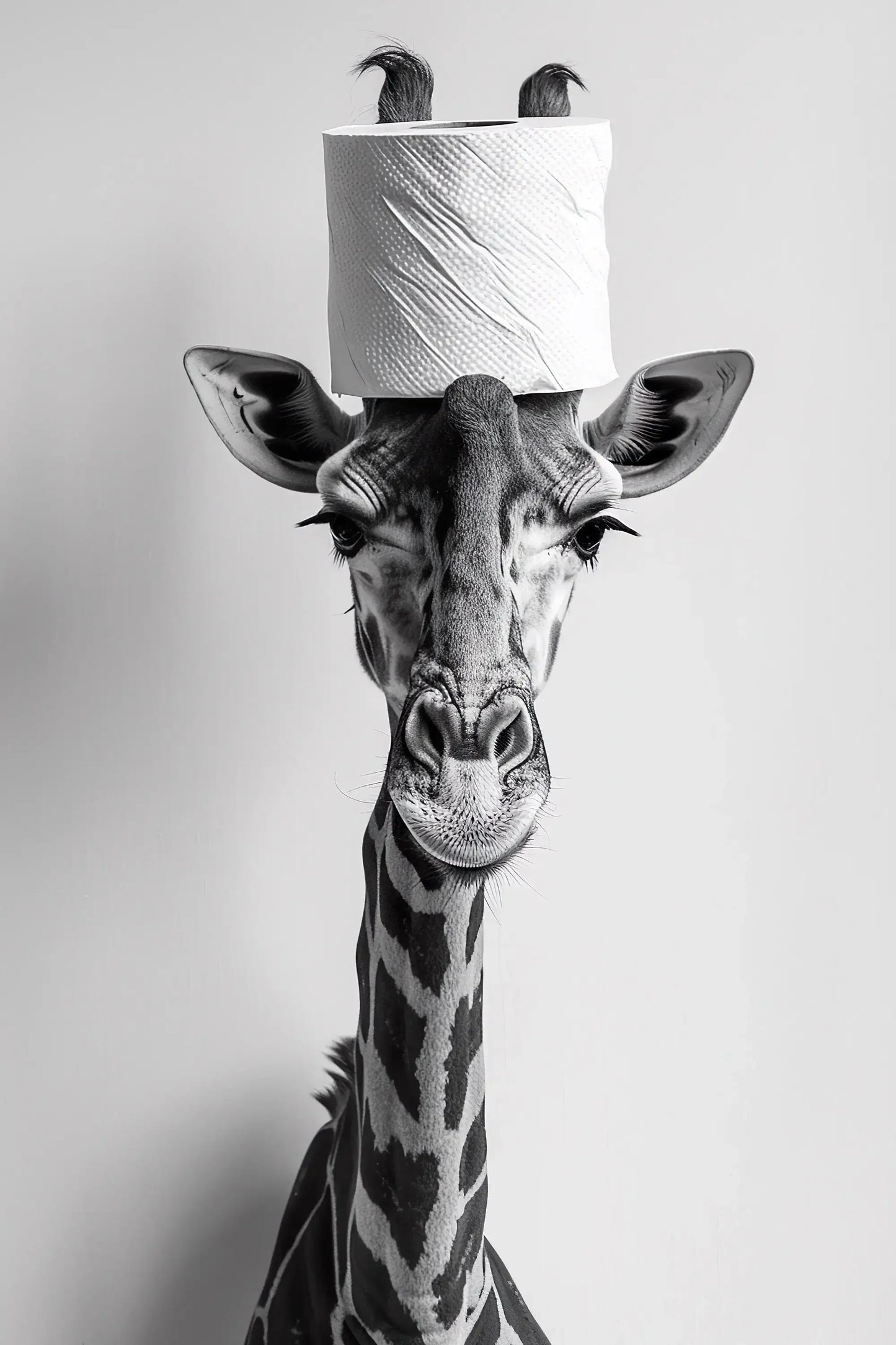 Black & White Cute Animal Toilet Paper Canvas Wall Art Poster