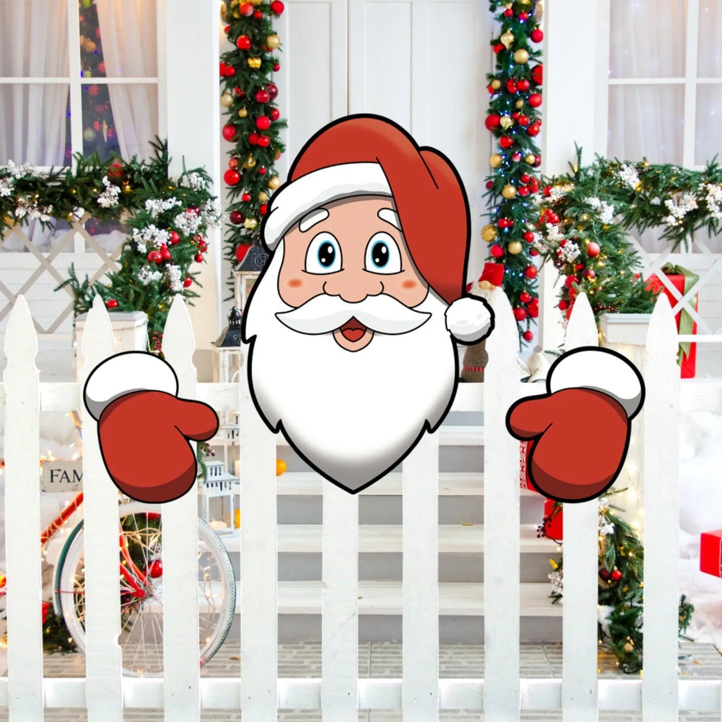 Santa Claus Fence Peeks Christmas Outdoor Decoration Set