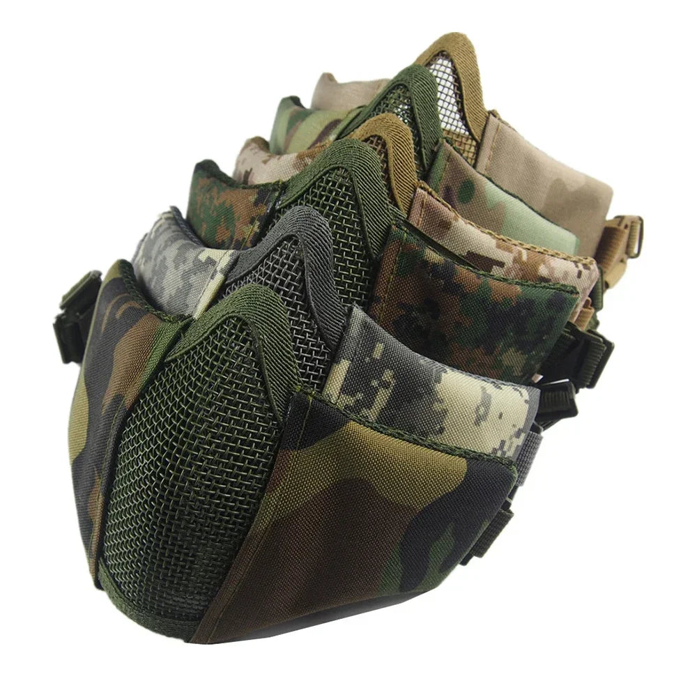 Tactical Half Face Protective Masks Airsoft Mask Foldable Metal Mesh Double Ribbon Adjustable For CS Wargame Hunting Paintball Peaceful Pleasures Health and Wellness