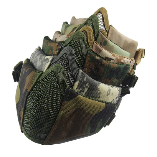 Tactical Half Face Protective Masks Airsoft Mask Foldable Metal Mesh Double Ribbon Adjustable For CS Wargame Hunting Paintball Peaceful Pleasures Health and Wellness