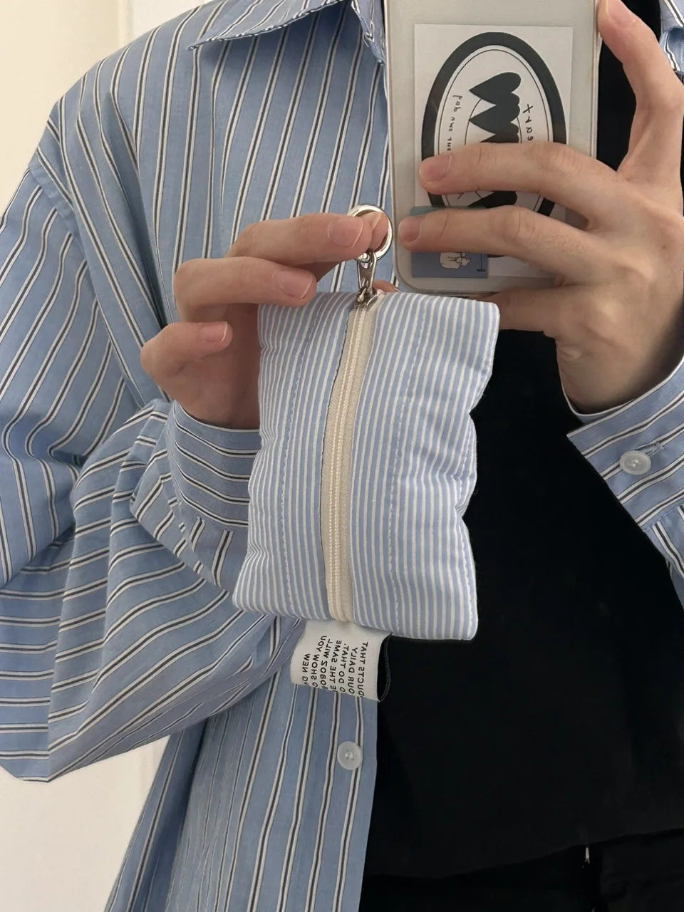 New Korean Version Instagram Style Design Change Storage Bags Cute Hand Held Bags Makeup Lipstick Card Bag Portable Cloud Bags Peaceful Pleasures Health and Wellness blue stripes