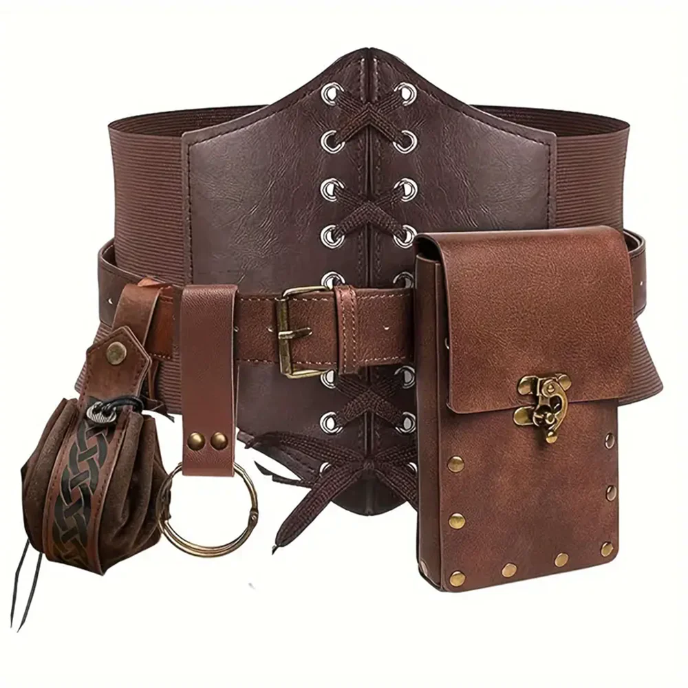 Medieval Cosplay Steampunk Leather Backpack Waist Ring Belt Pouch