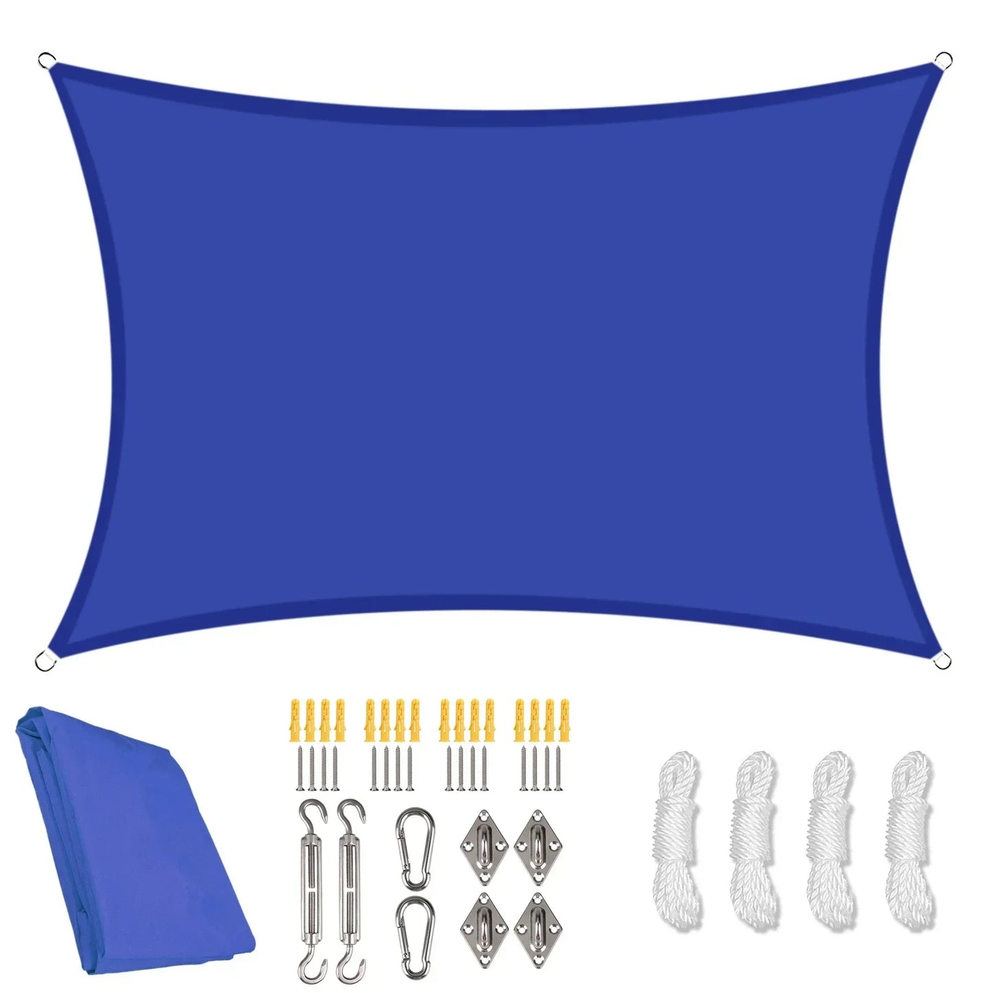 4x2/3/5/6M Rectangular Sun Sail Waterproof Sun Shelter Weather Protection Canopy UV Protection for Patio Balcony Garden Awning Peaceful Pleasures Health and Wellness Blue with 24pc 3.6Mx3.6M