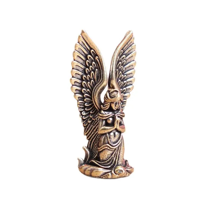 Handmade Brass Guardian Angel Figurine | Decorative Wings Statue Angel Figurine Peaceful Pleasures Health and Wellness B