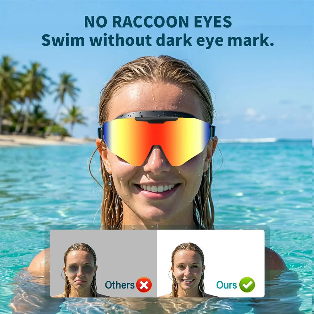 Mirrored Anti Fog Swimming Eyewears,Large Frame Swim Swimming Goggles With Earplugs,Wide View Professional Swimming Glasses Peaceful Pleasures Health and Wellness