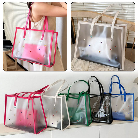 HOBBAGGO Clear Large Tote Bag – Waterproof PVC Beach Shoulder Bag Clear PVC Tote Bag Peaceful Pleasures Health and Wellness