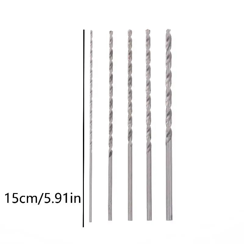 5pcs/set 2mm 3mm 3.5mm 4mm 5mm Twist Drill Bit Kit 15cm Length For Wood Plastic Alloy Metal Woodworking Deep Hole Drilling Peaceful Pleasures Health and Wellness Sliver