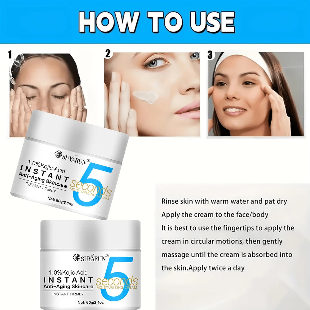 SUYARUN 5 Seconds Moisturizing Firming Cream - Jojoba Oil and Green Tea, quick absorption anti-aging moisturizer. Peaceful Pleasures Health and Wellness