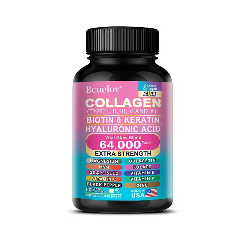 Bcuelov 14-in-1 Collagen Peptide Capsules | Skin Hair Nails