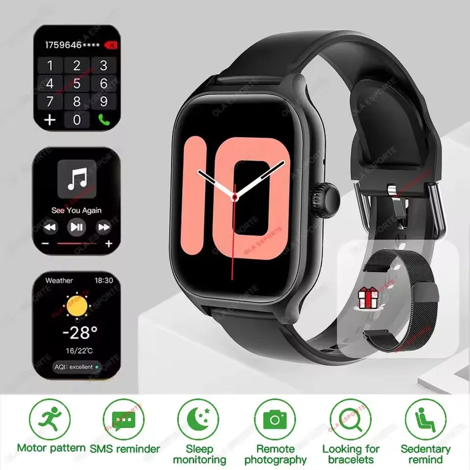 New Smart Watch Android IOS Phone 2.01 Inch Color Screen Bluetooth Answer Call Fitness Watches Tracker Smartwatch Women Men MA27 Peaceful Pleasures Health and Wellness Bk20Milan