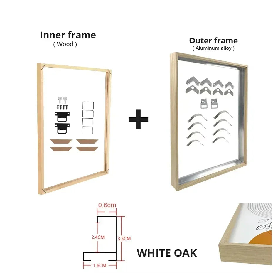 Metal Aluminum Outer Frame and Wooden Inner Frame Canvas Prints Painting DIY Frame Kit Multi-color for Home Decoration Peaceful Pleasures Health and Wellness 50x70cm WHITE OAK Set