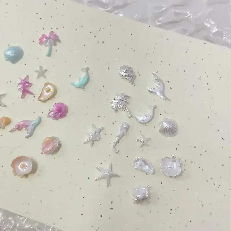50 PCS Ocean Series Glossy Colorful Shell Starfish Conch Fishtail Resin Nail Art Rhinestones Jewel Decorations Manicure Ornament Peaceful Pleasures Health and Wellness