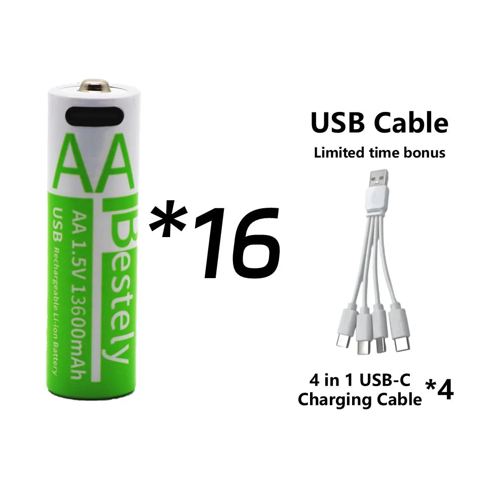Rscrola 13600mAh AA Rechargeable Batteries USB-C Charging