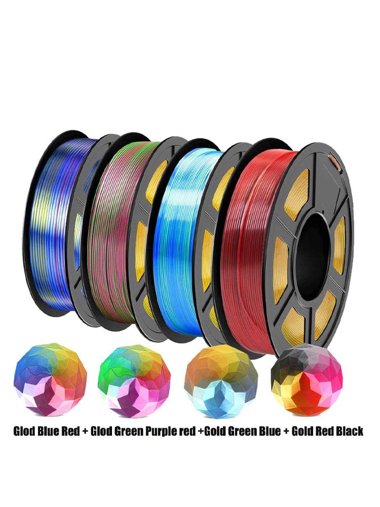 DINGSUN 4-Color Silk PLA+ Filament Bundle 1.75mm Shiny Finish