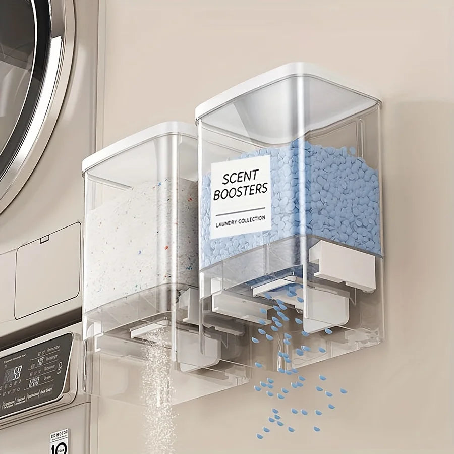 Wall-Mounted Laundry Beads Dispenser & Storage Box – Detergent Organizer with Label for Laundry Room