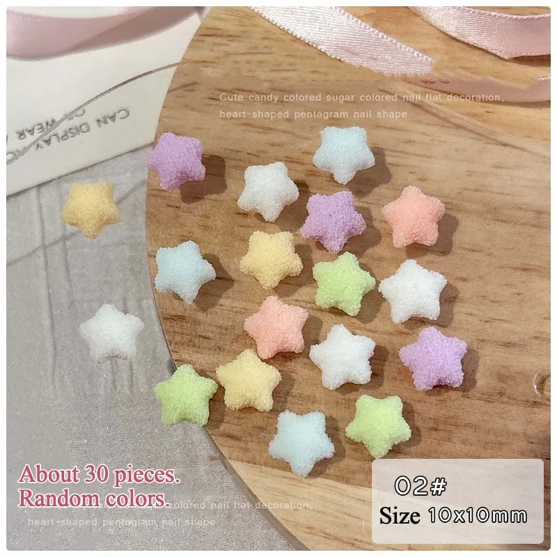 3D Frosted Heart & Star Nail Charms | 30pc Candy Resin Set
