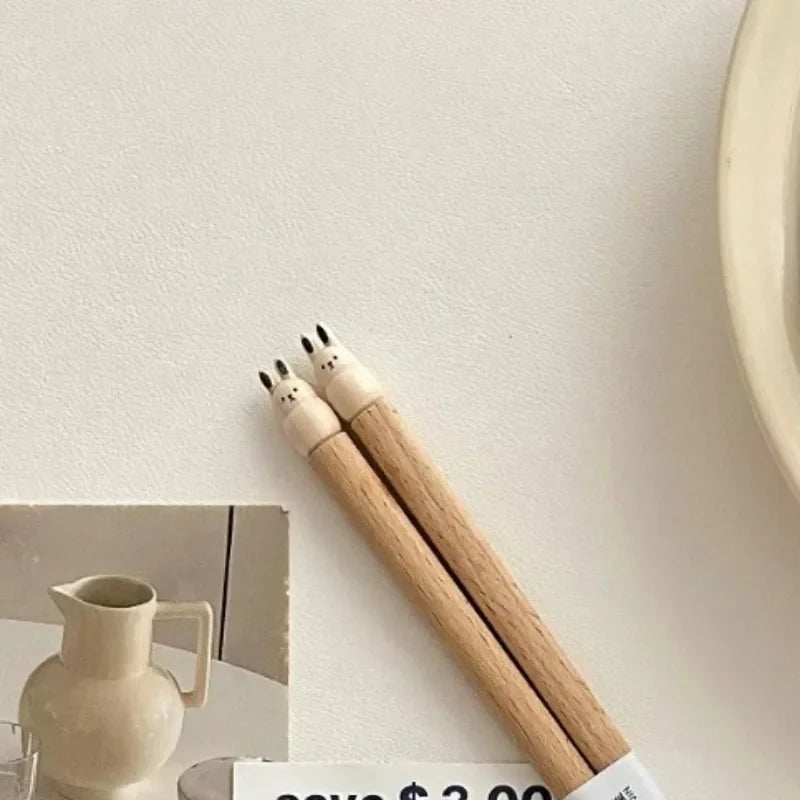 Practical Cute Shiba Bear Rabbit Cats Tableware Beech Wood Chopsticks Practical Wooden Dinnerware Hand Carved Beech Chopsticks Peaceful Pleasures Health and Wellness rabbit