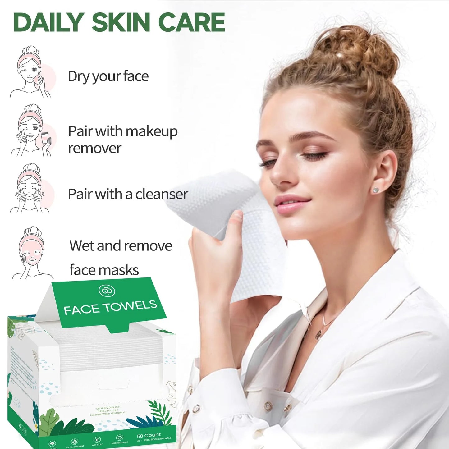 Disposable Biodegradable Face Towels – Lint-Free 50 Count