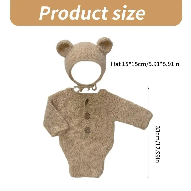 Baby Bear Newborn Photo Prop Set – Soft Romper & Hat 0–6M