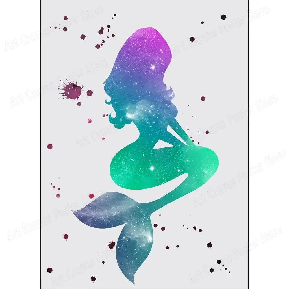 Abstract Animal Canvas Wall Art Print – Bird Elk Mermaid Butterfly