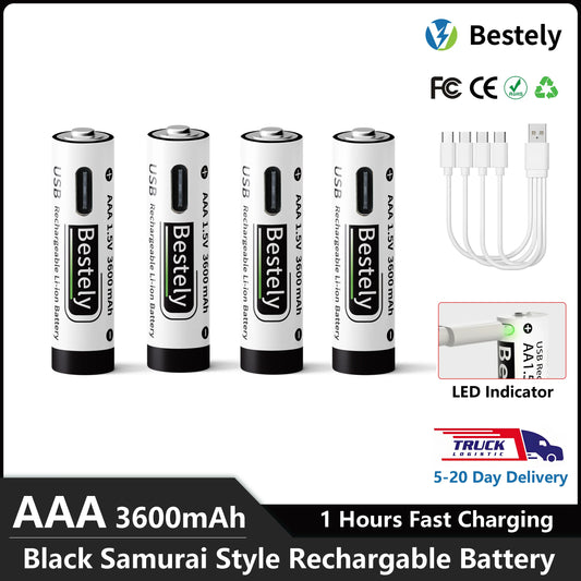AAA Battery Rechargeable Li-Ion 1.5V 3600mAh 2000 Cycles USB-C Fast Charging Long-Lasting with free USB- C Cable Peaceful Pleasures Health and Wellness