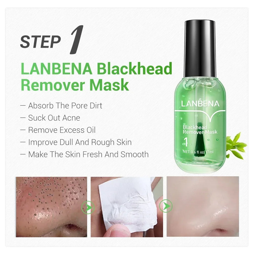 LANBENA Blackhead Remover Mask + Shrinks Pore Serum (Step 1+Step 2) Facial Acne Treatment 17ml Peaceful Pleasures Health and Wellness