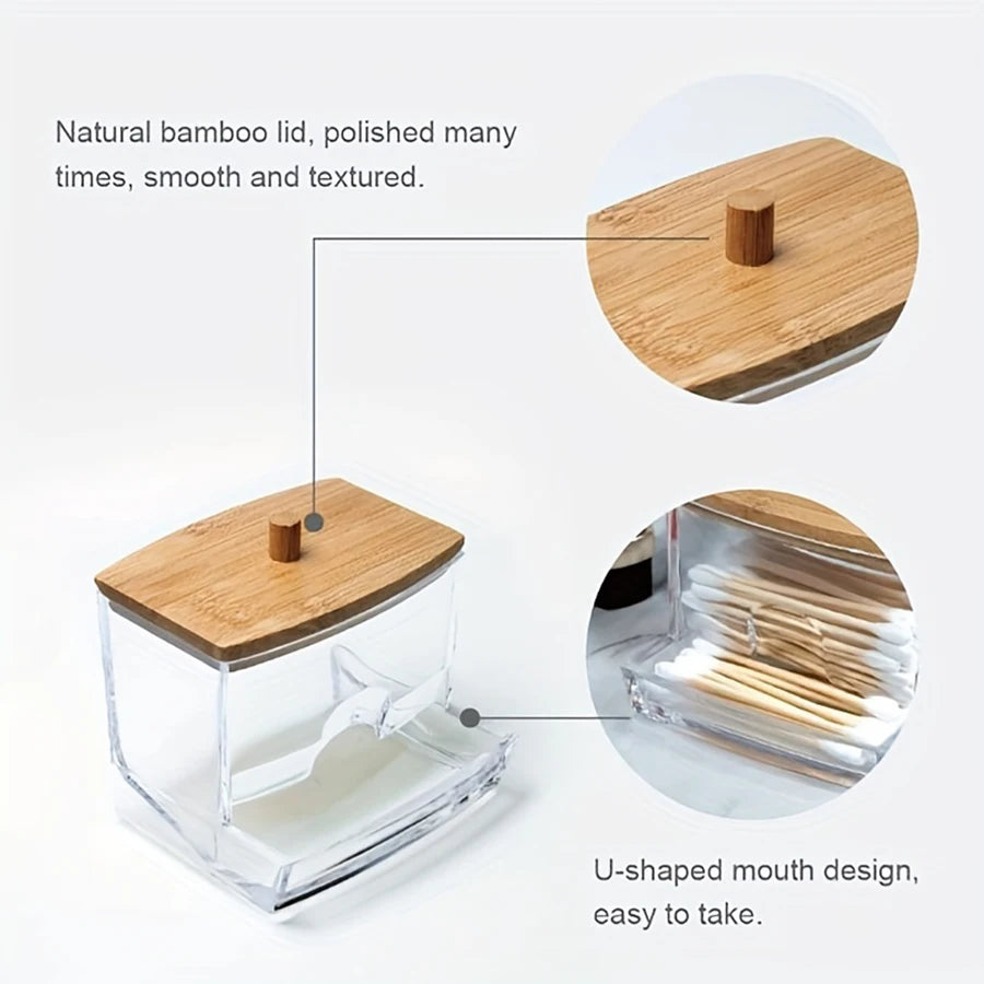 Acrylic Round Swab Dispenser with Lid – 2-Pack Clear Makeup Organizer for Bathroom Storage