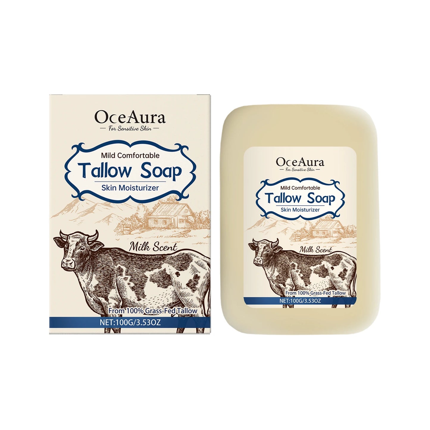 OCEAURA Beef Tallow Soap Bar – Sensitive Skin, 100g