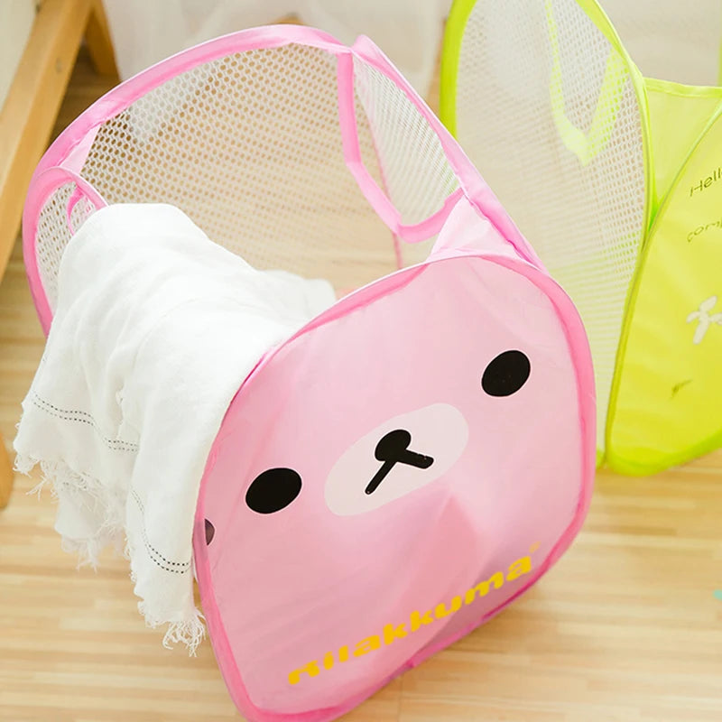 Cartoon Printed Foldable Laundry Basket Nylon Mesh Dirty Clothes Hamper Simple Modern Fabric Storage Bin for Home Organization Peaceful Pleasures Health and Wellness