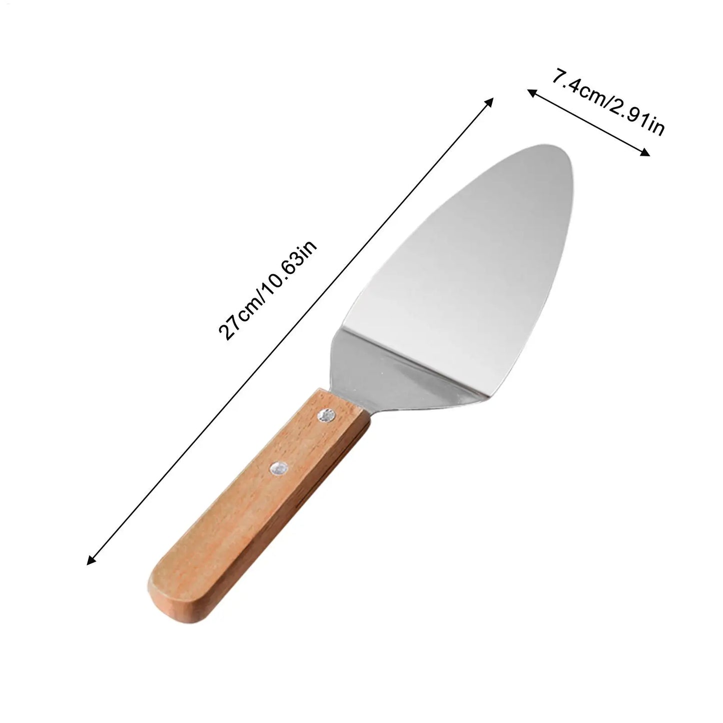 Stainless Steel Pizza Server & Cake Spatula | Wooden Handle