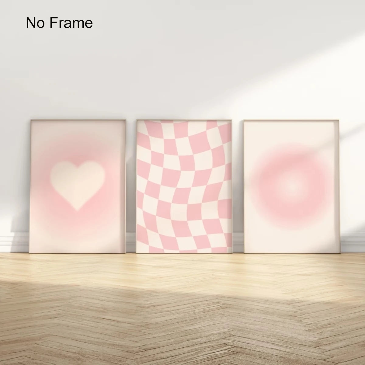 3-Piece Pink Love Gradient Plaid Canvas Wall Art Print Set