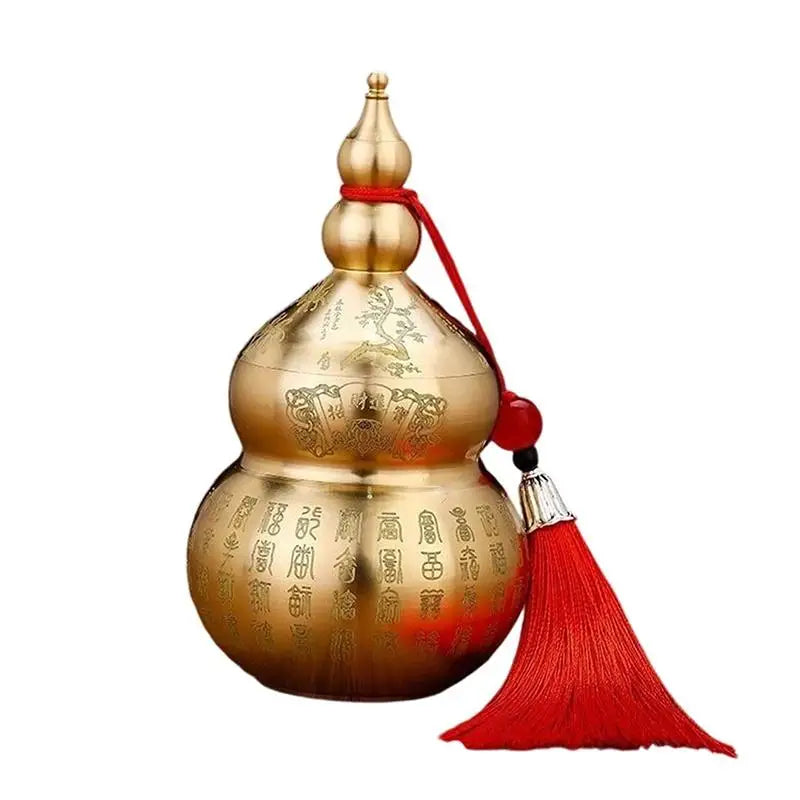 Chinese Feng Shui Open-Top Brass Gourd for Wealth Desktop Decoration Peaceful Pleasures Health and Wellness Red