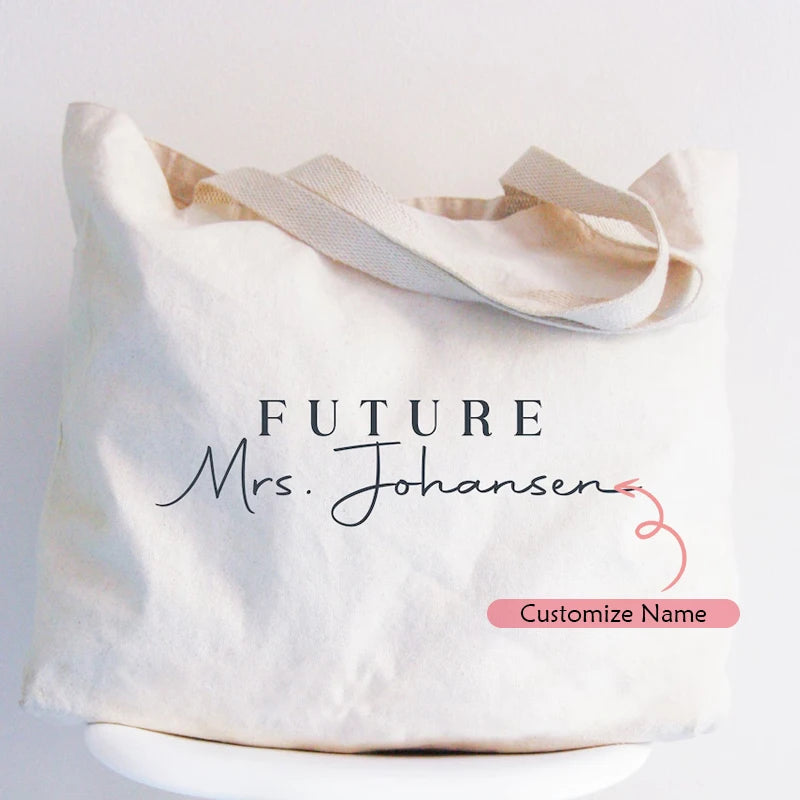 Personalized Name Future Mrs Tote Bags Custom Wedding Engagement Bachelorette Party Bridal Shower Decorations Bride To Be Gifts Peaceful Pleasures Health and Wellness custom name 34x42cm