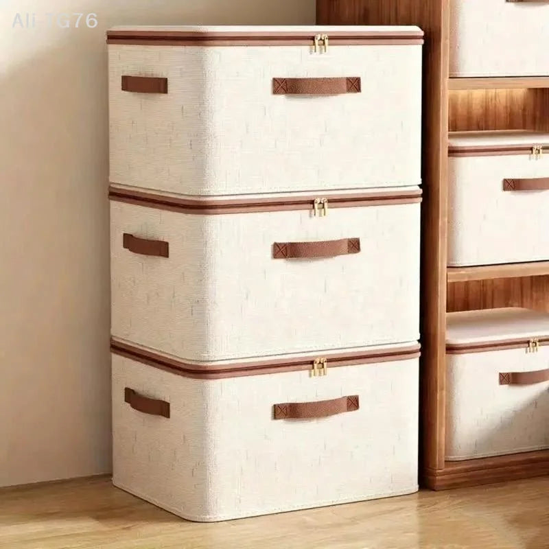 Foldable Zippered Clothes Storage Box | Cotton Linen Organizer