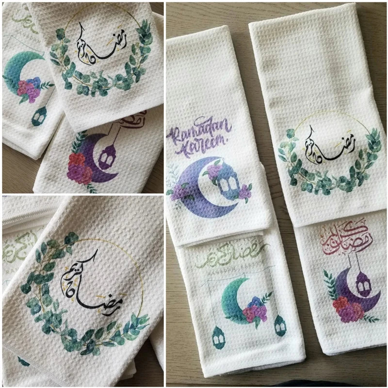 Ramadan Kareem Waffle Weave Dish Towel | Eid Mubarak Kitchen Gift Decorative Dish Towel Peaceful Pleasures Health and Wellness