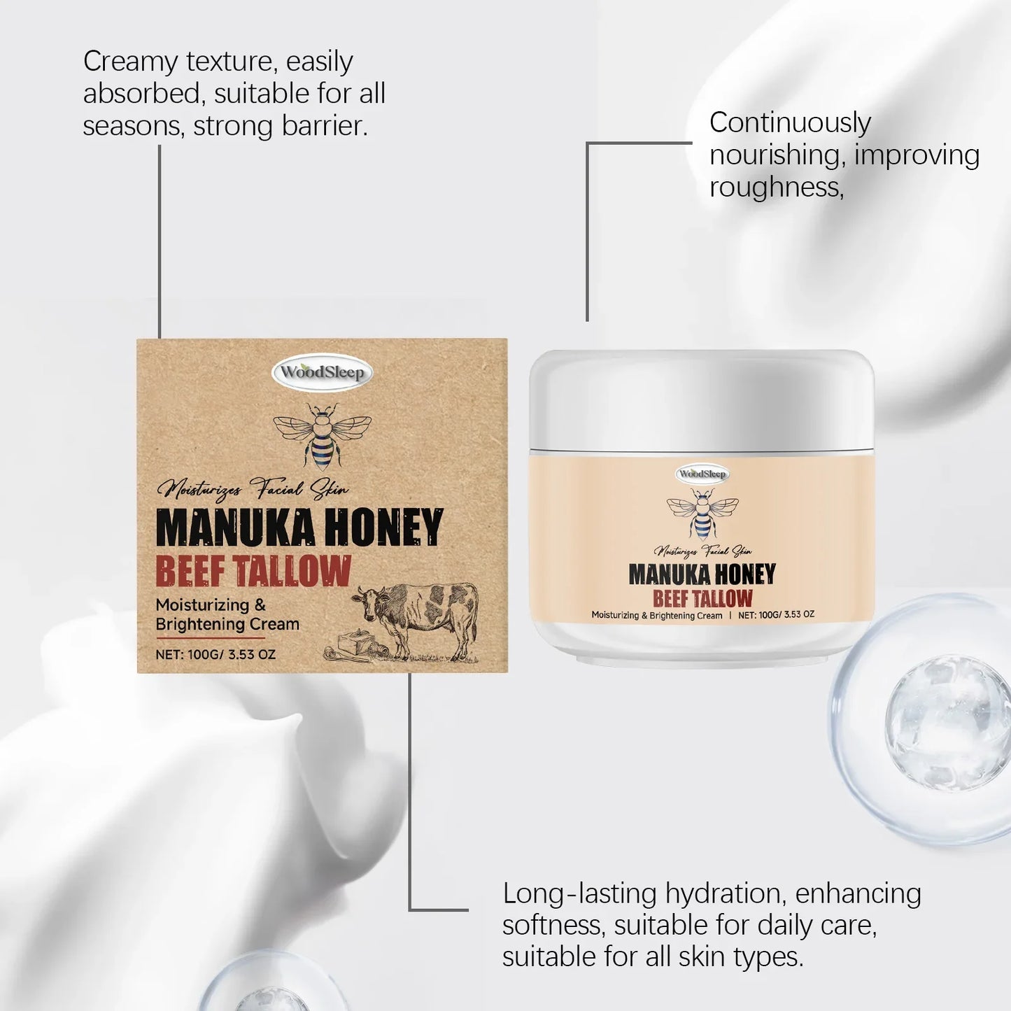 Manuka Honey Beef Tallow Face Cream – Moisturizer & Primer