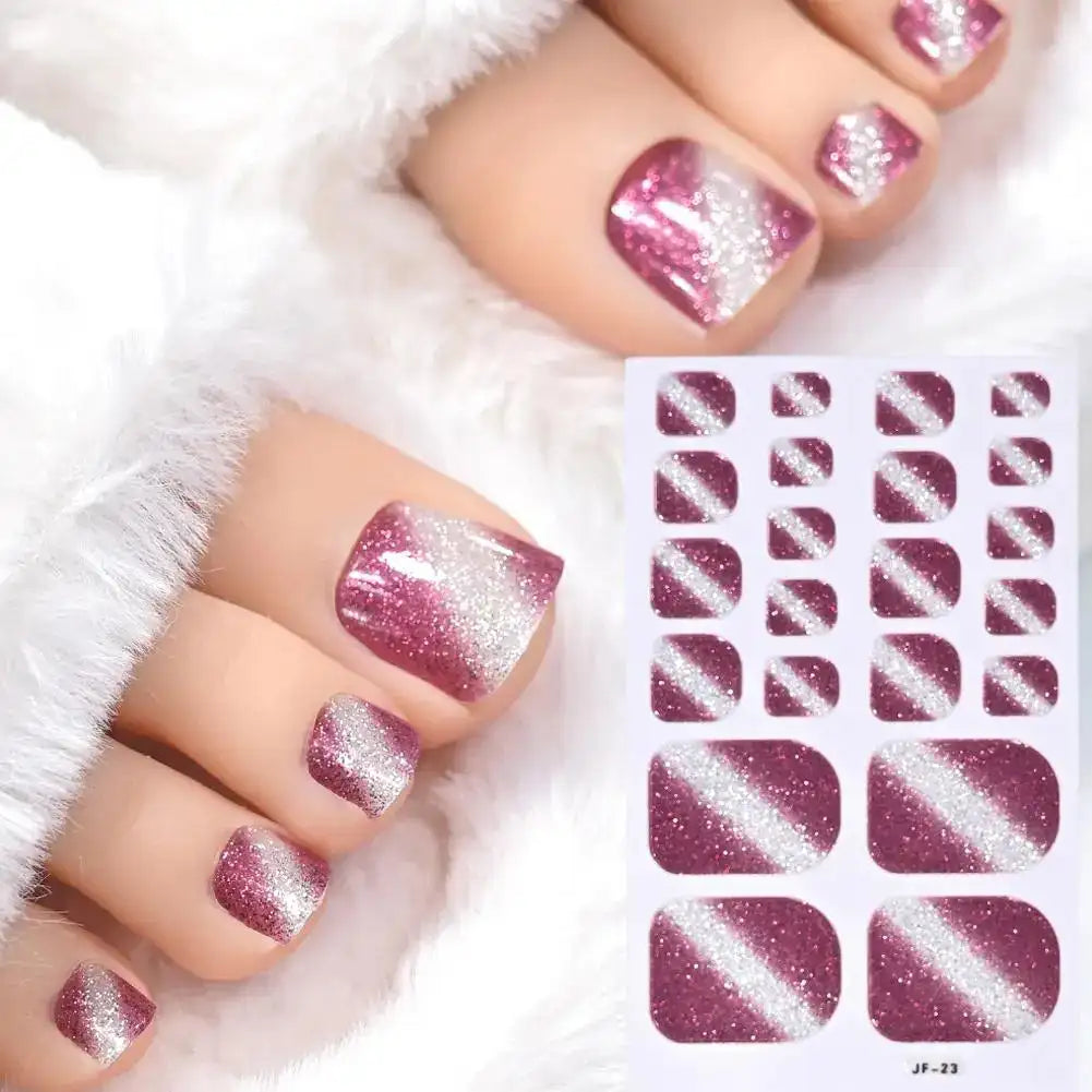 Gradient Glitter Toe Nail Stickers Full Nail Wraps Toenail Polish Strips for Women Shiny Self Adhesive Polish Toenail Stickers Peaceful Pleasures Health and Wellness NL-JF-23
