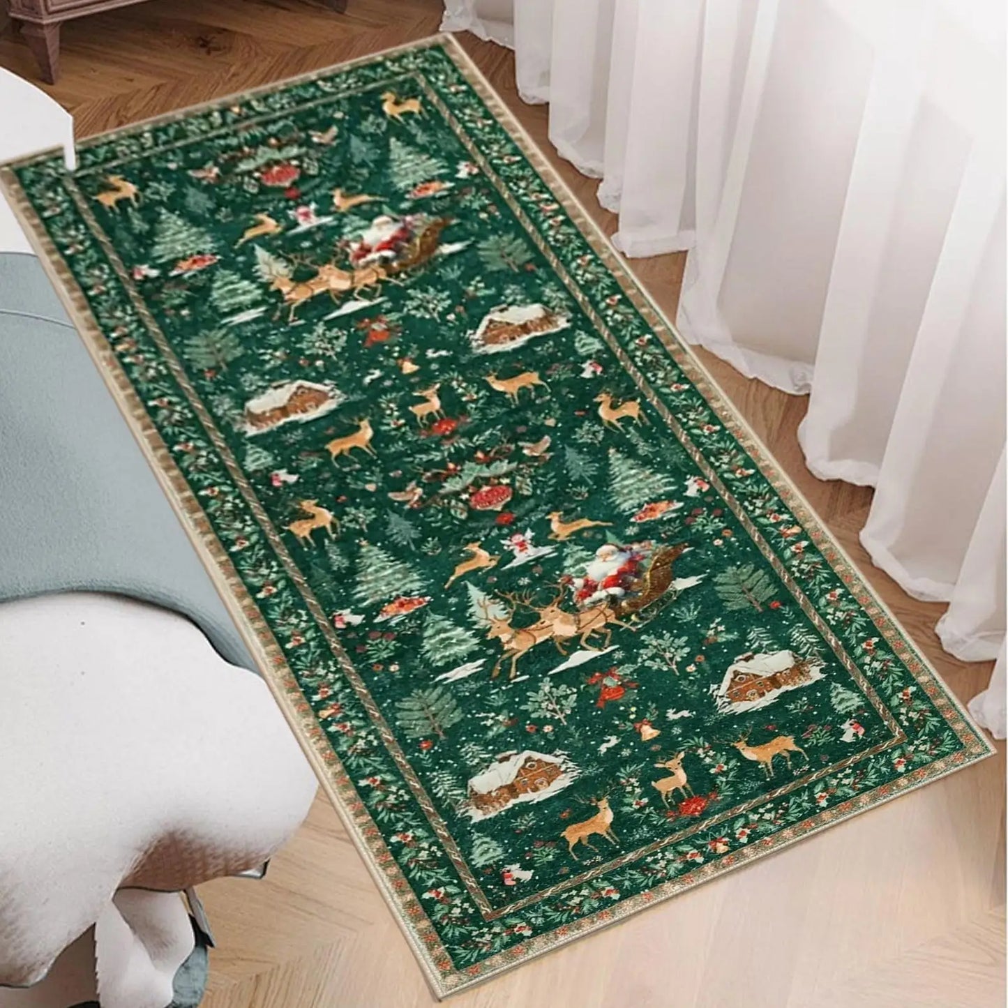 Christmas Carpet Non-Slip Washable Winter Holiday Floor Mat Christmas Bathroom Runner Rug For Indoor Bedroom Living Room Peaceful Pleasures Health and Wellness