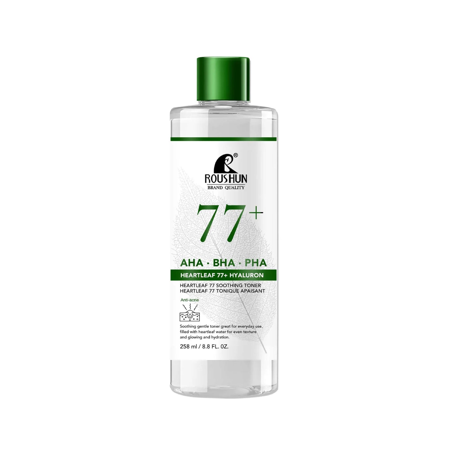 258mlLarge Capacity ROUSHUN AHA BHA PHA 77+ Lotion TONERMoisturizing and Hydrating Facial Water Peaceful Pleasures Health and Wellness Toner