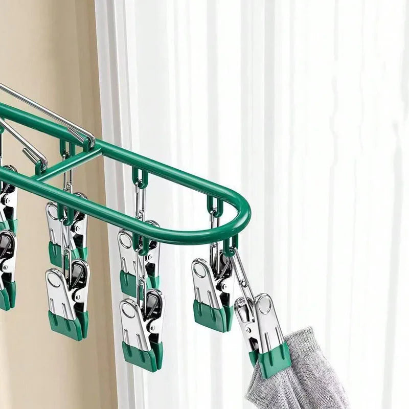 Stainless Steel Clothes Drying Rack with Windproof Hooks
