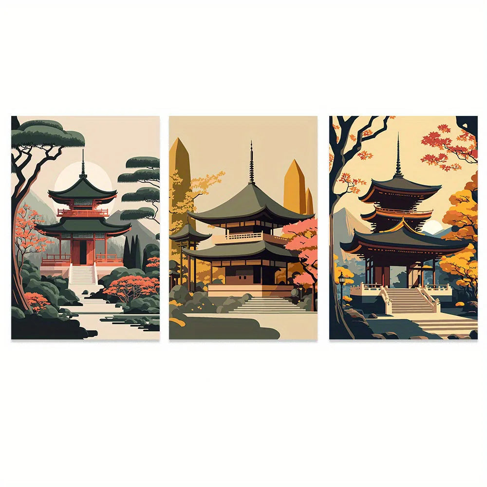 Landscape Canvas Painting Black And Red Posters Vintage Ink Art Wall Prints For Living Room Home 3pcs Frameless Japanese Natural Peaceful Pleasures Health and Wellness T80232-96 30x40cm Unframed