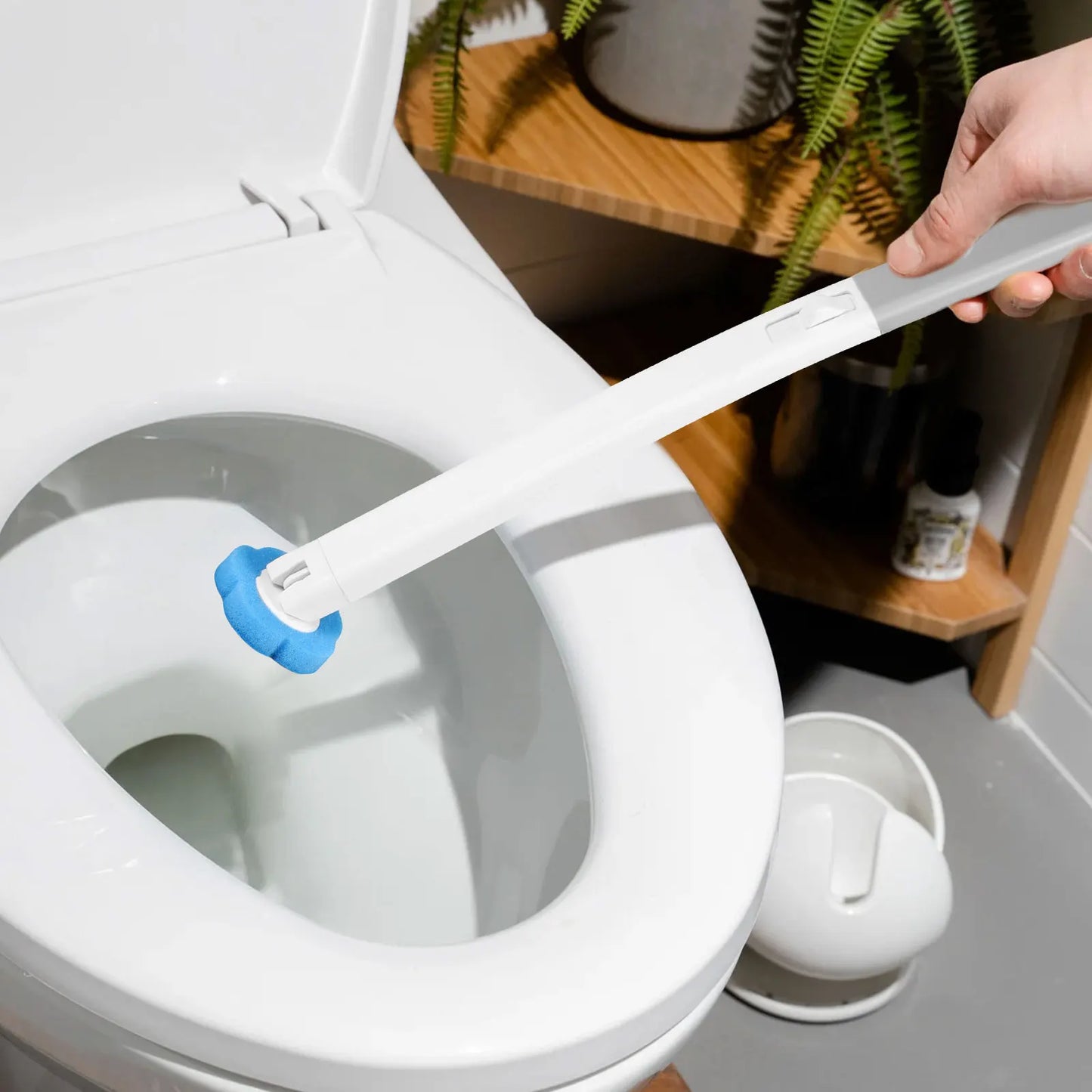 Disposable Toilet Brush Kit – Auto-Lid, Long Handle & 30 Heads