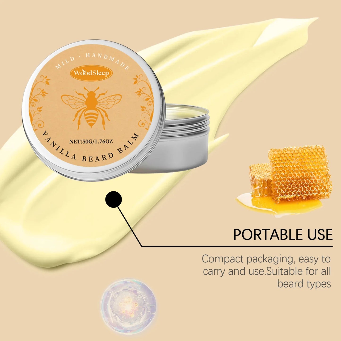 Natural Vanilla Beard Balm – Nourishing Styling Cream 50g